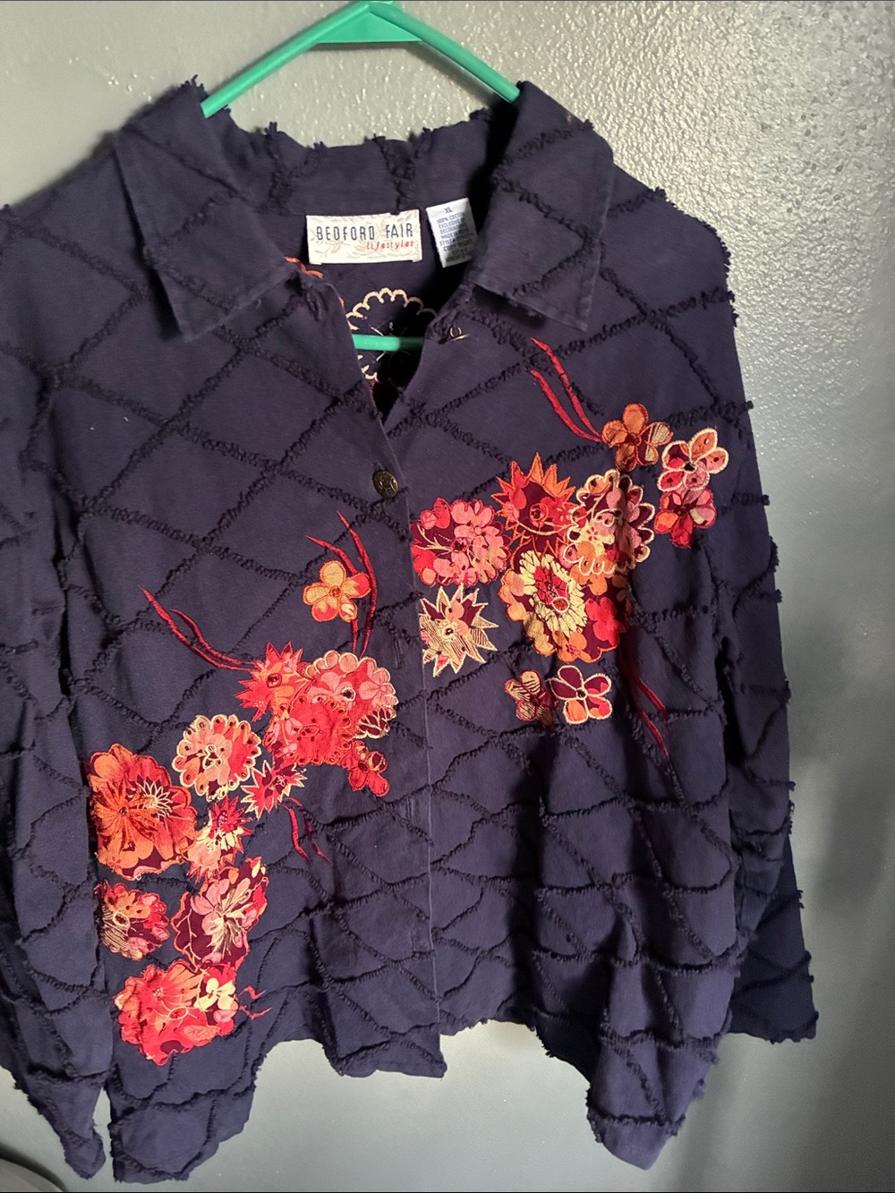 Navy Floral Embroidered Blazer Jacket